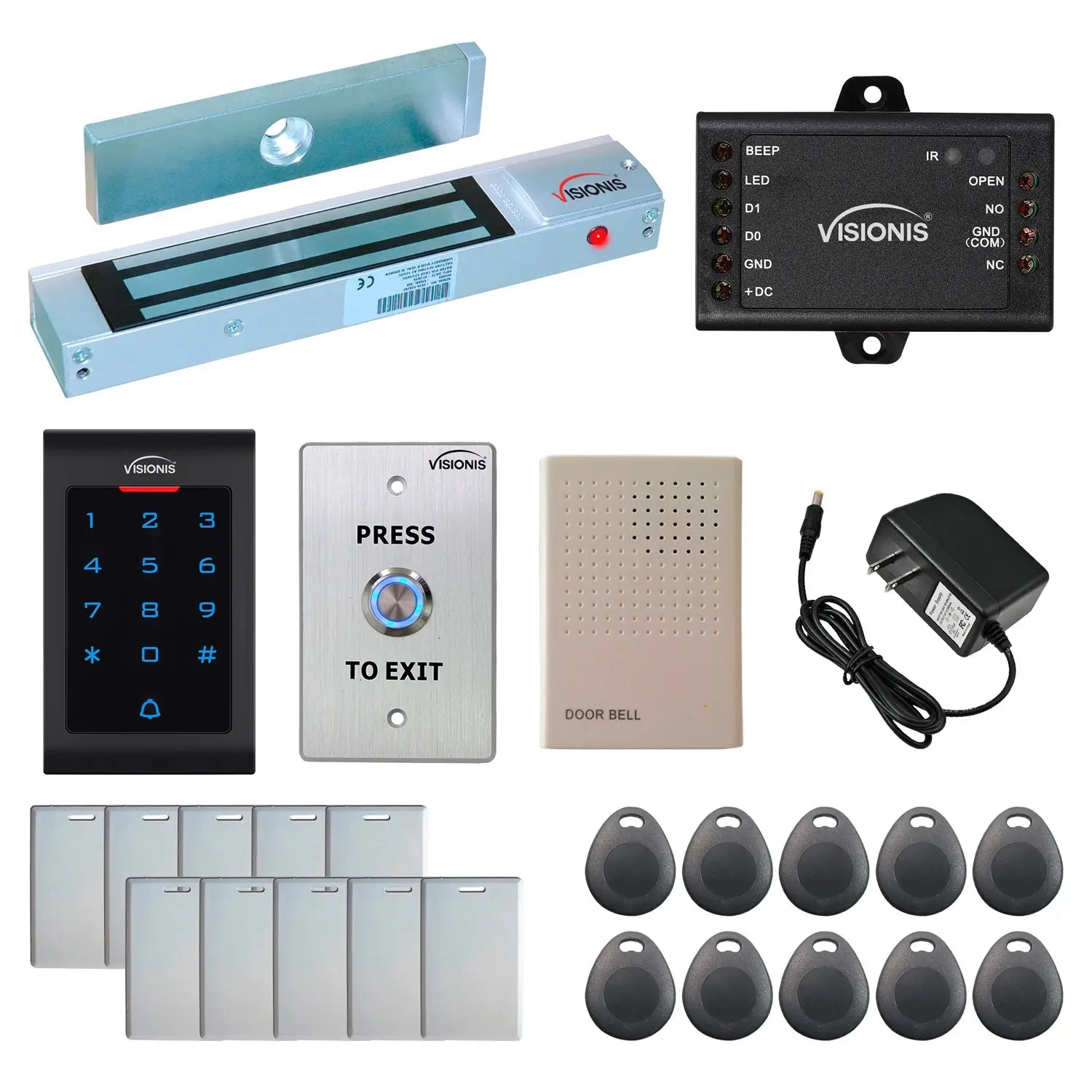 Kit sistem de control acces, Jormftte, Alimentare DC12V + 10 brelocuri, Ecran Tactil, 3000 utilizatori, IP68, 150x34x28mm, Negru